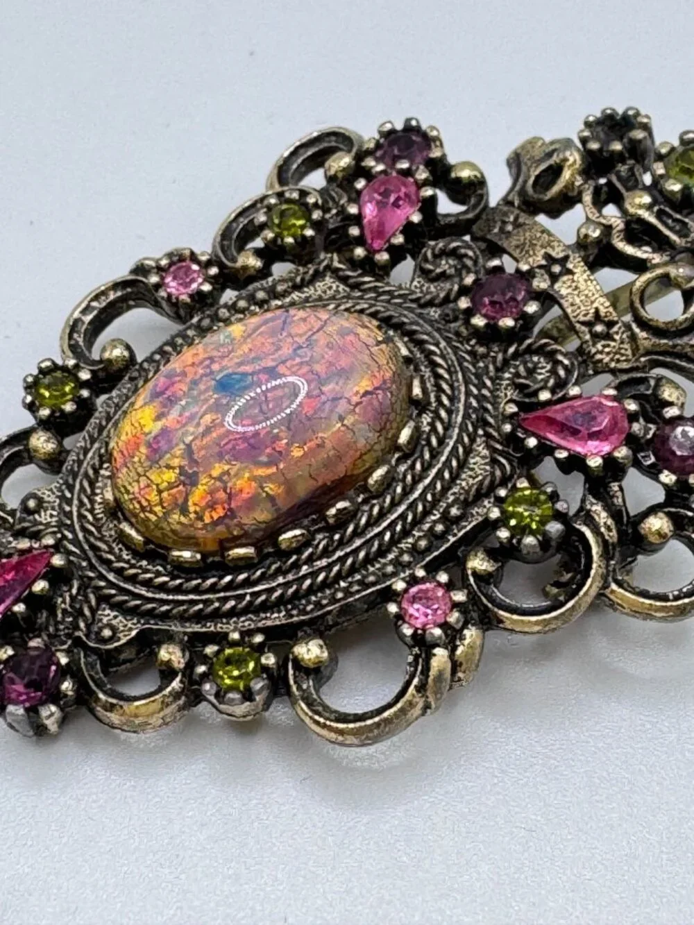 Sarah Coventry Contessa Pin Earring Set Foil Glass Faux Opal Rhinestone 1974